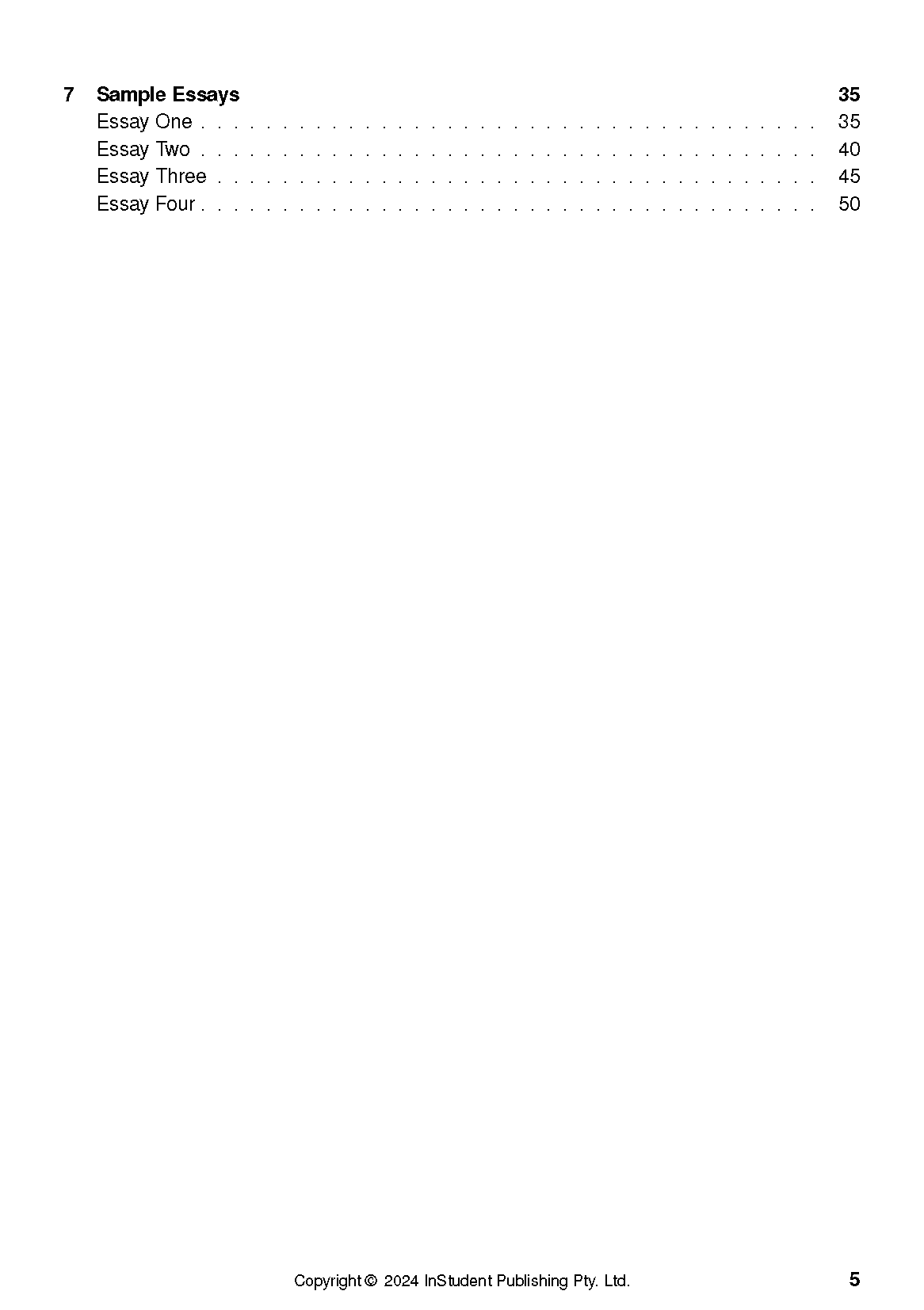 Text guide for Selected Poems by John Keats, by InStudent Publishing Pty. Ltd., showing a contents page listing sample essays and page numbers.