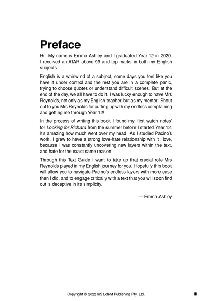 Text guide page open to the preface, featuring black text signed by Emma Ashley on a white background.