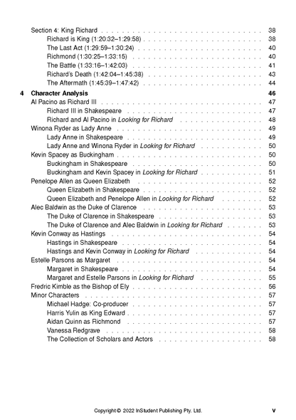 Text guide from InStudent Publishing Pty. Ltd. displaying a table of contents with black text, headings, and page numbers on a white page.