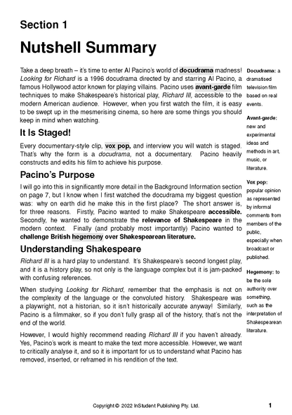 White text guide page with black text content and a sidebar containing definitions.