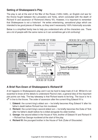 Text Guide Looking for Richard by InStudent Publishing Pty. Ltd., displaying a historical family tree diagram and descriptive text.