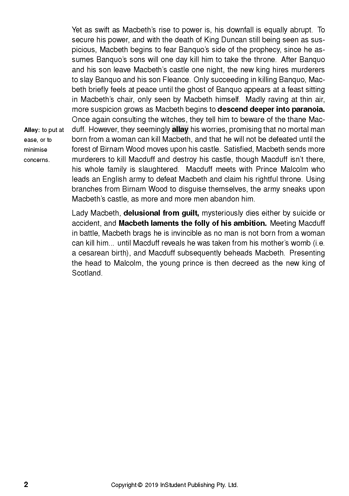 Text Guide by InStudent Publishing Pty. Ltd. with text about Macbeth and a definition on a white page.