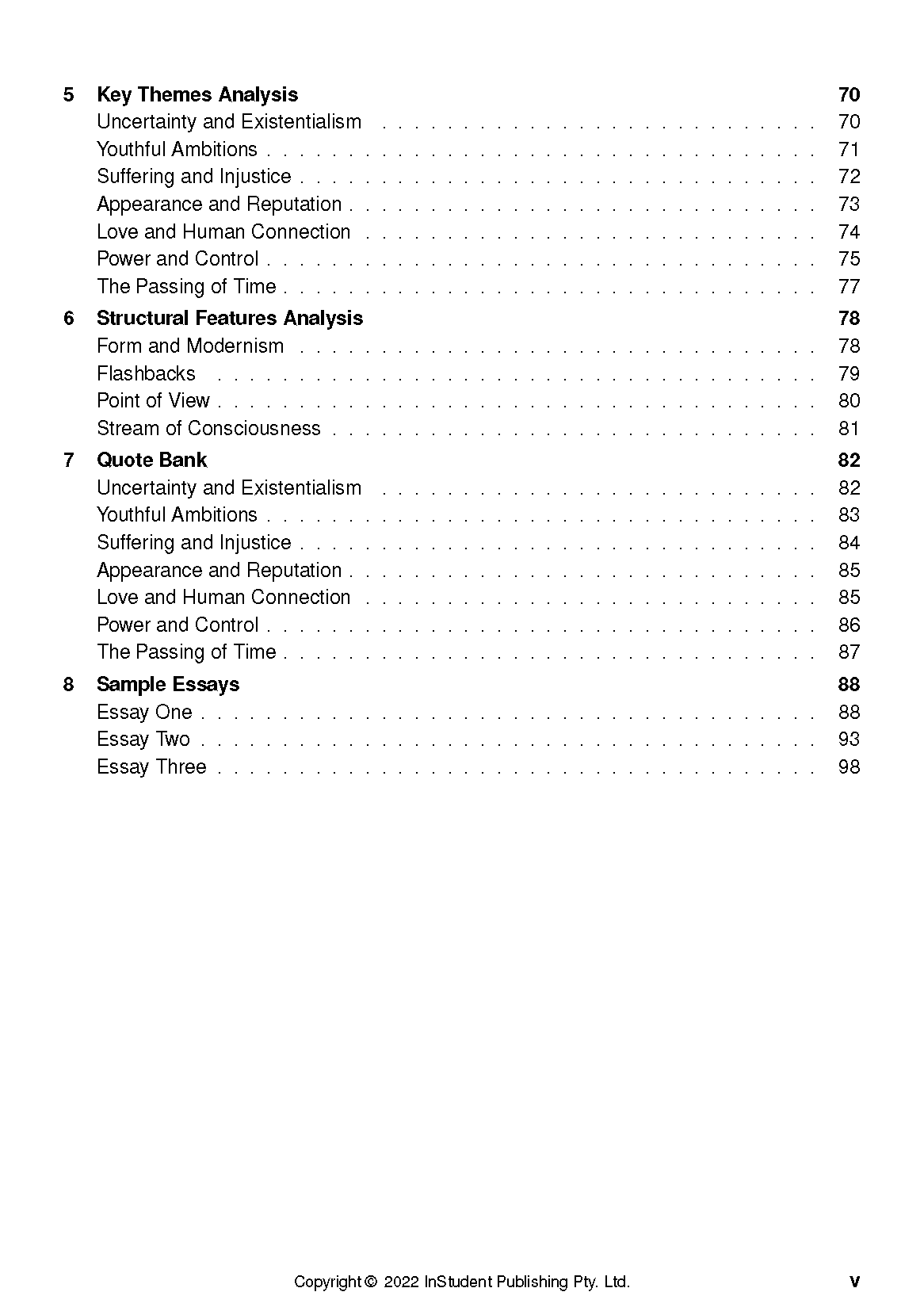 Text Guide page displaying a table of contents with black text on white. Chapters, subheadings, and page numbers are listed, with copyright at the bottom.