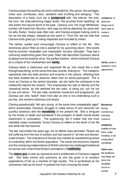 Text Guide page featuring literary analysis in black text on white, with highlighted terms and their definitions.