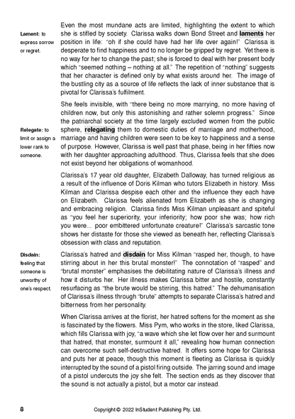 Text Guide page with black text on a white background, definitions in a sidebar, and highlighted words.