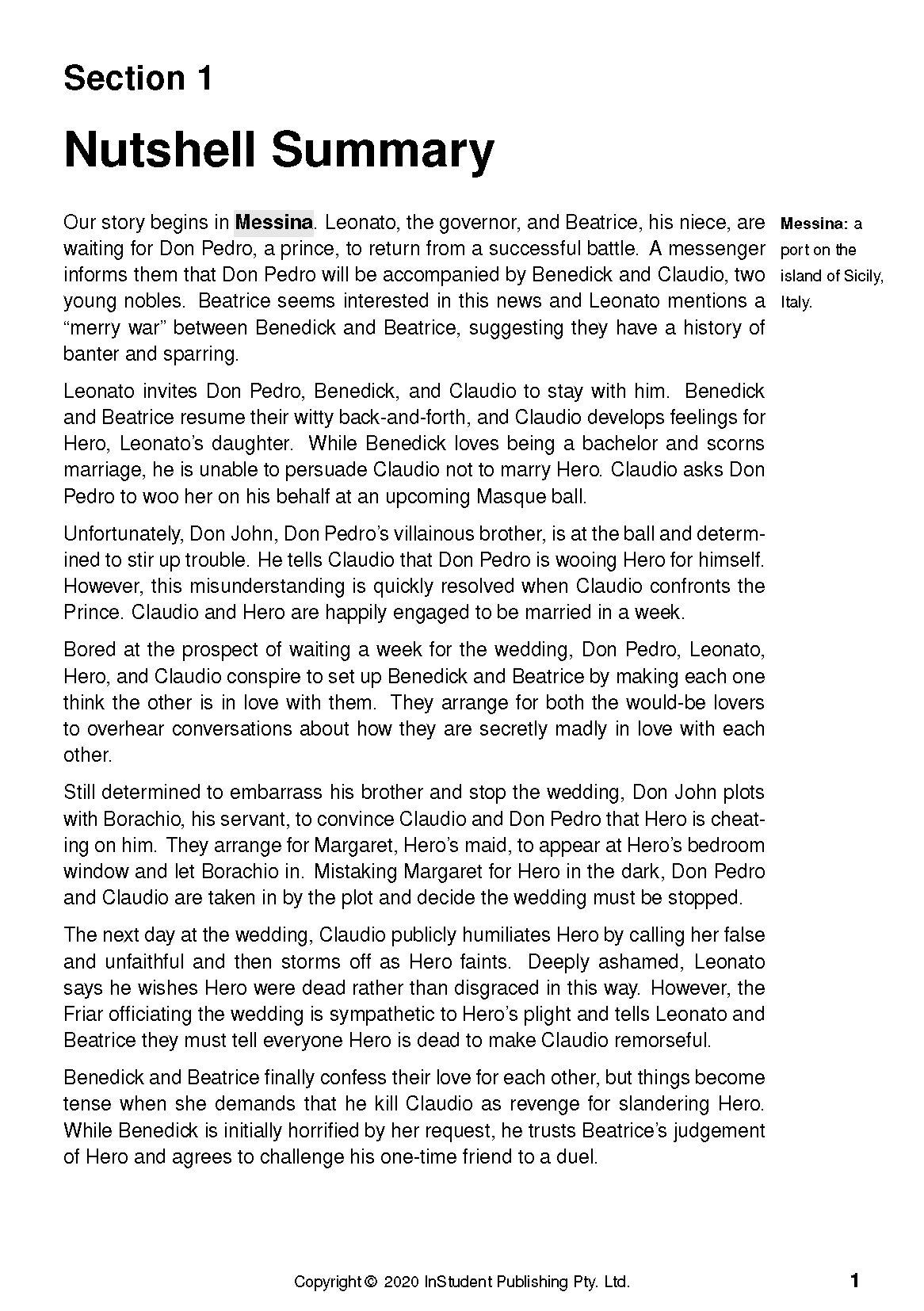 A full page Text Guide by InStudent Publishing Pty. Ltd. featuring 'Section 1 Nutshell Summary' in black text on a white background.