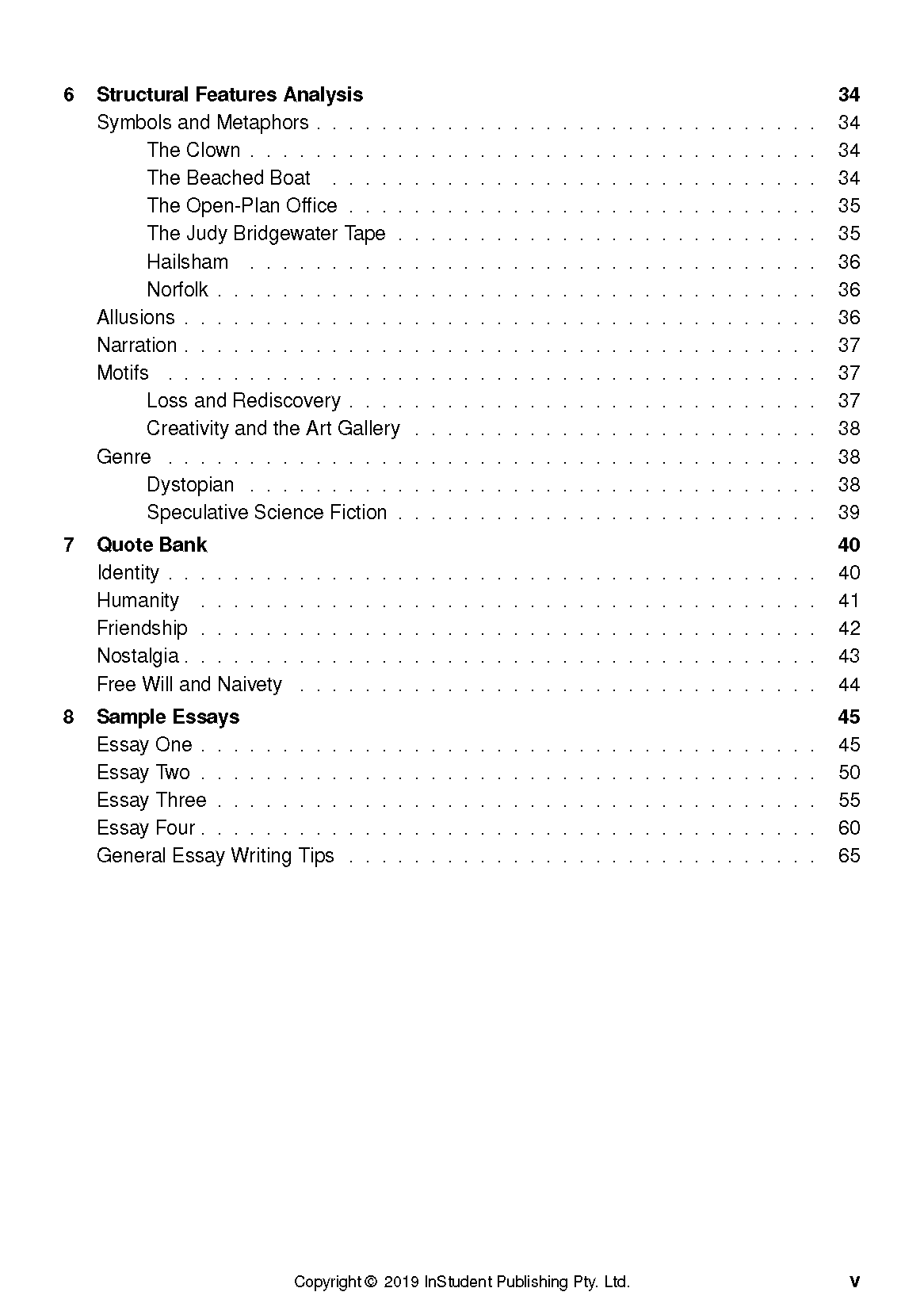 Text Guide printed in black text on a white page by InStudent Publishing Pty. Ltd., displaying a table of contents listing chapters and page numbers from 34 to 65.
