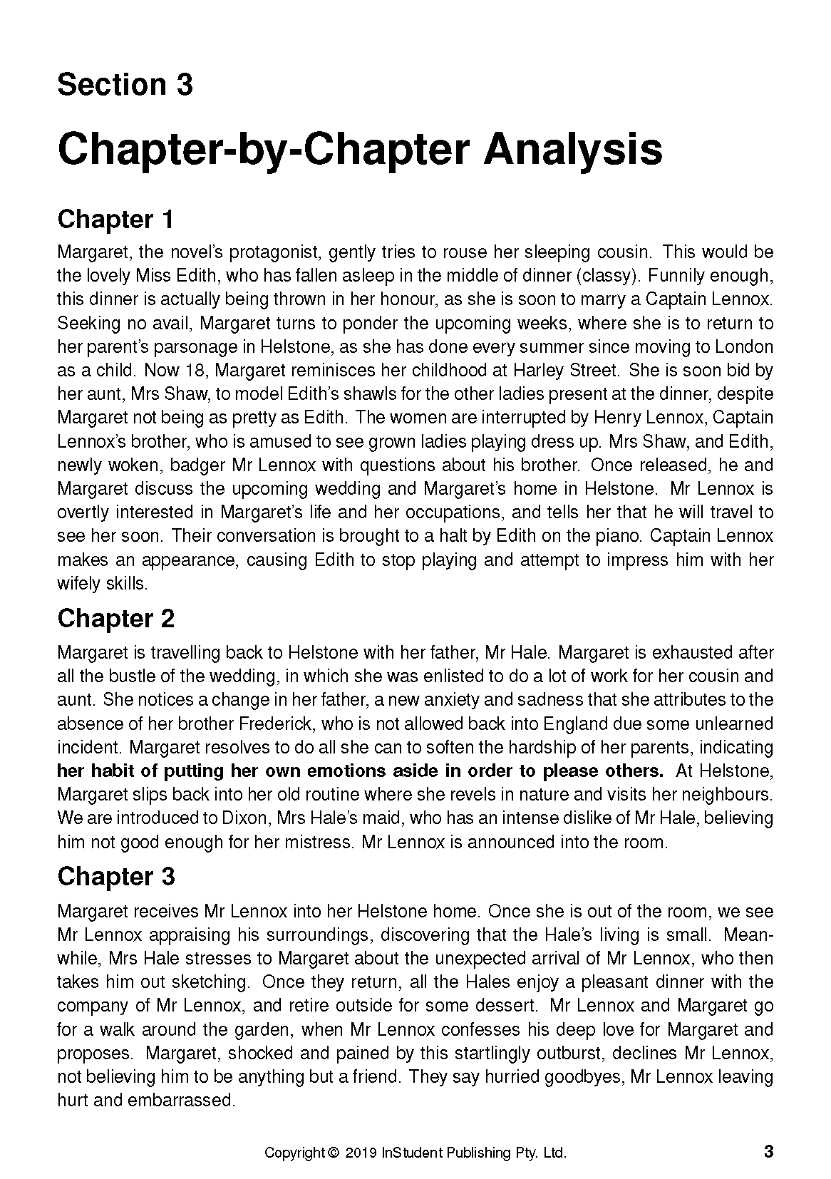 Text Guide page showing 'Section 3 Chapter-by-Chapter Analysis' with summaries for Chapters 1, 2, and 3.