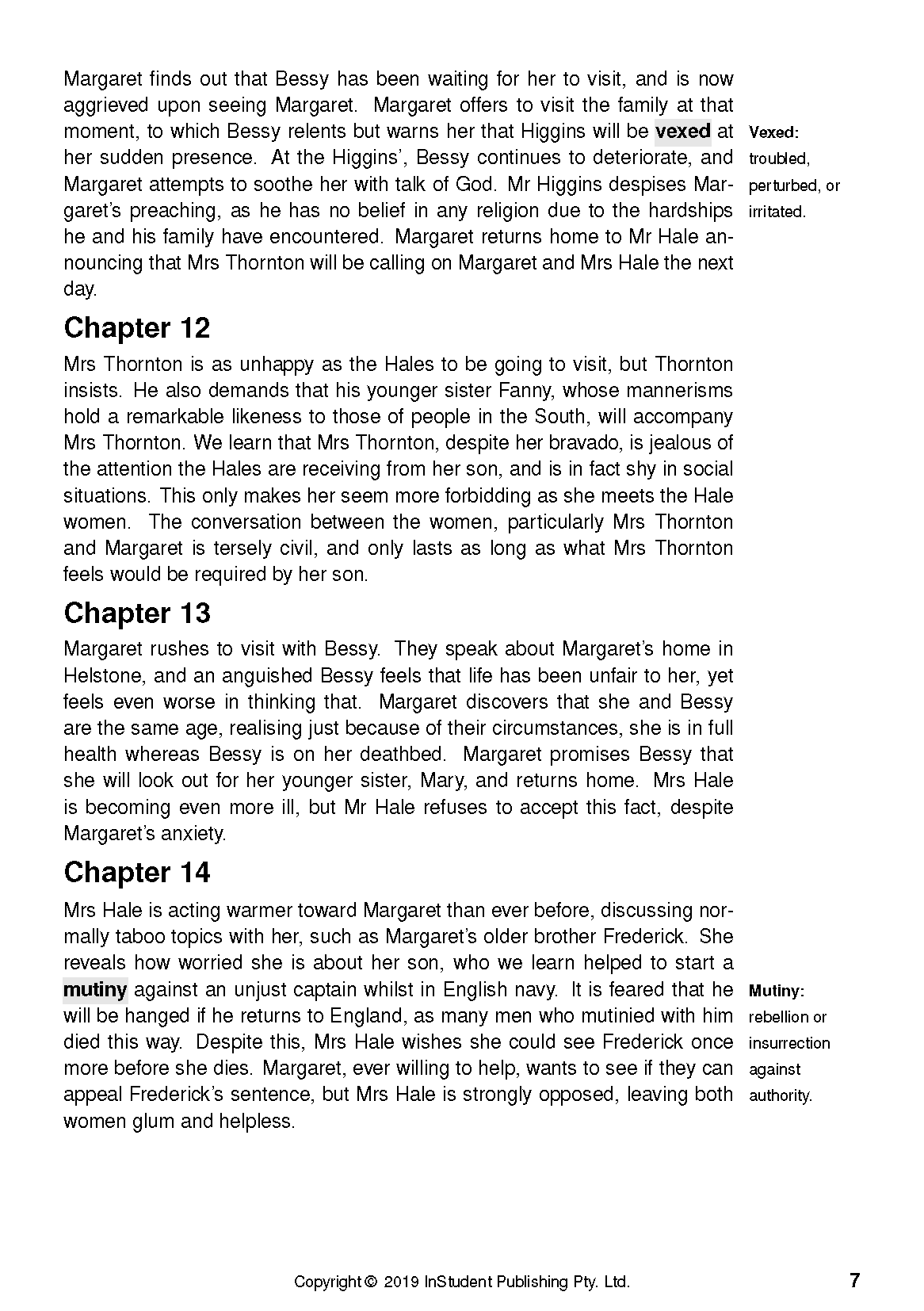 Text Guide page with English text, chapter headings, glossary words, and page number 7.