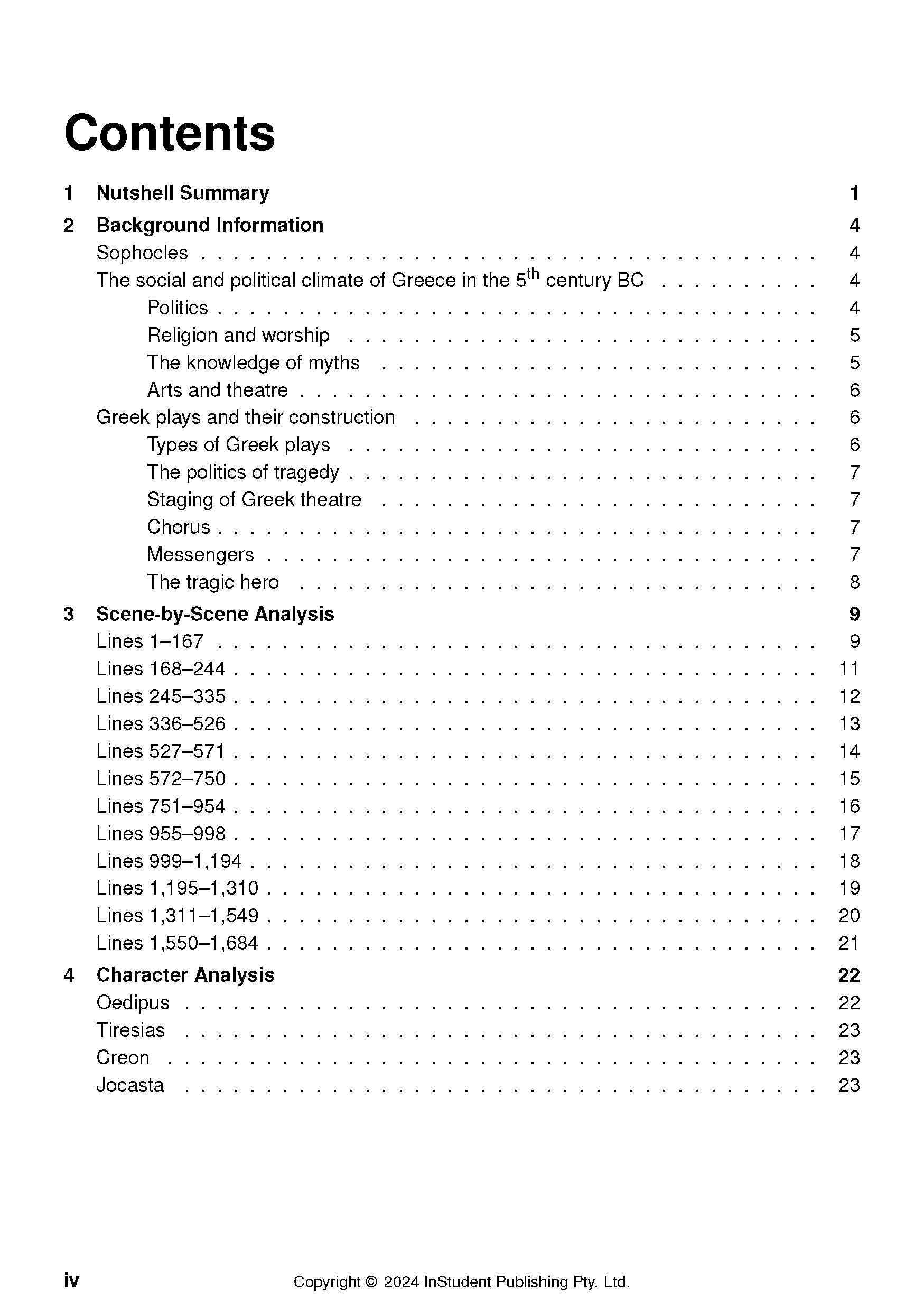 Text guide by InStudent Publishing Pty. Ltd. displaying its contents page with black text and dotted lines to page numbers.