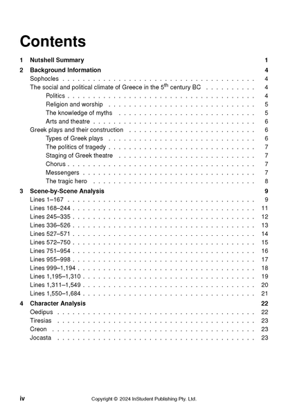 Text guide by InStudent Publishing Pty. Ltd. displaying its contents page with black text and dotted lines to page numbers.