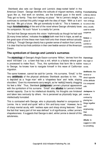 Cropped Text Guide page by InStudent Publishing Pty. Ltd. with black text on white paper defining literary terms.