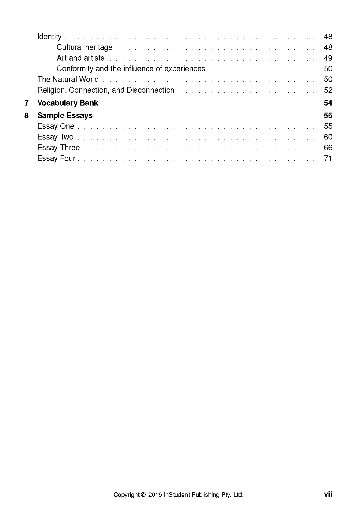 Text Guide table of contents page by InStudent Publishing Pty. Ltd. showing chapter headings and page numbers.