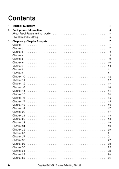 Text guide by InStudent Publishing Pty. Ltd. displaying a table of contents with chapters and page numbers in black text.