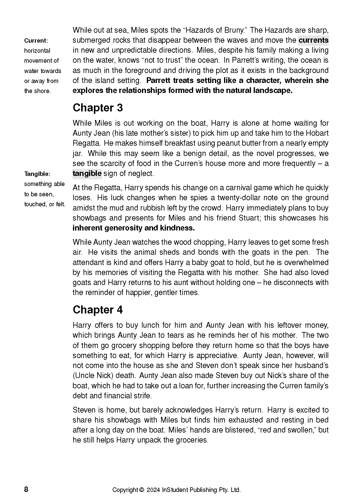 Page from a text guide with black text, highlighted definitions, chapter headings, and page number 8.