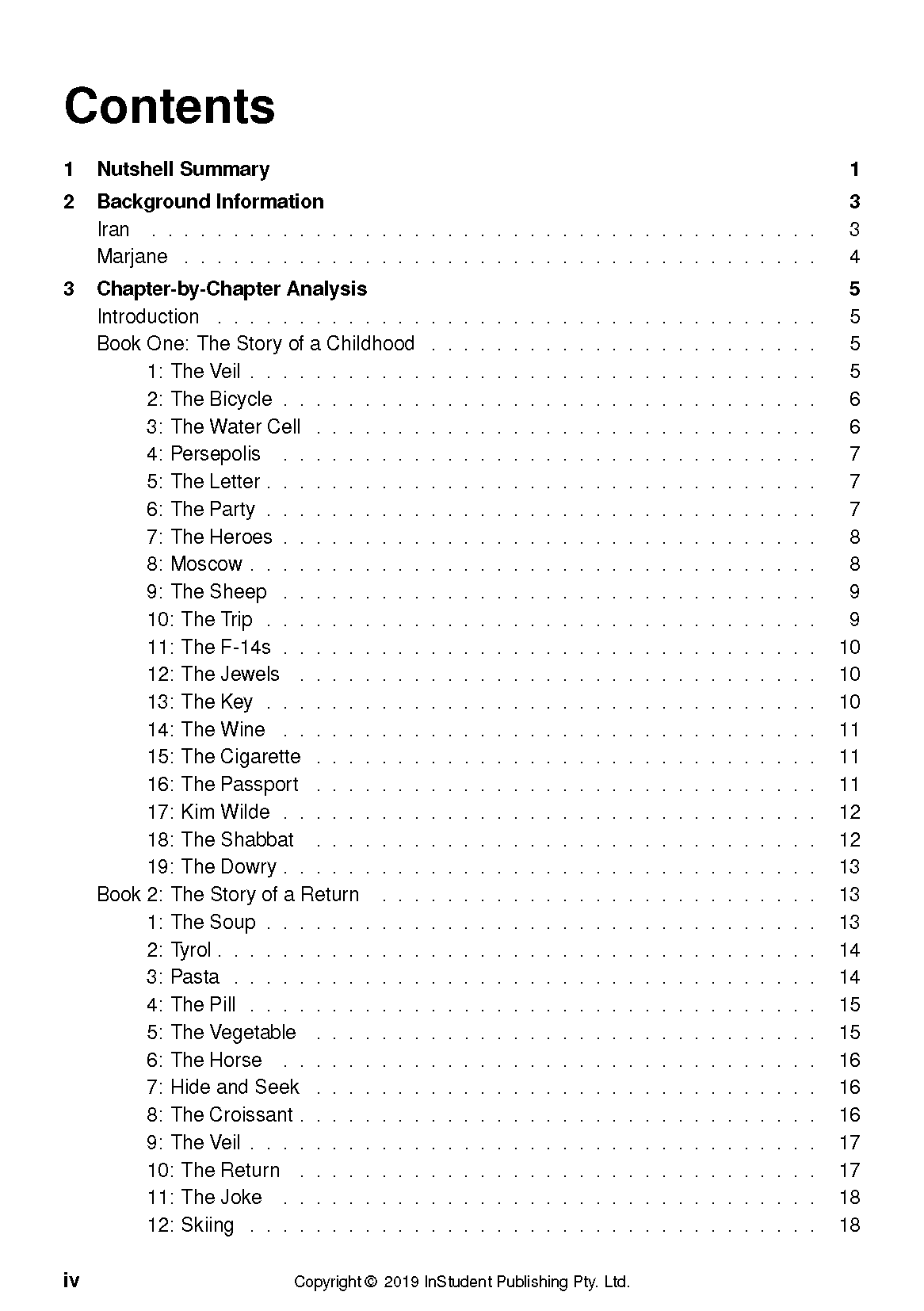 Text guide by InStudent Publishing showing a table of contents page with numbered sections and page numbers.