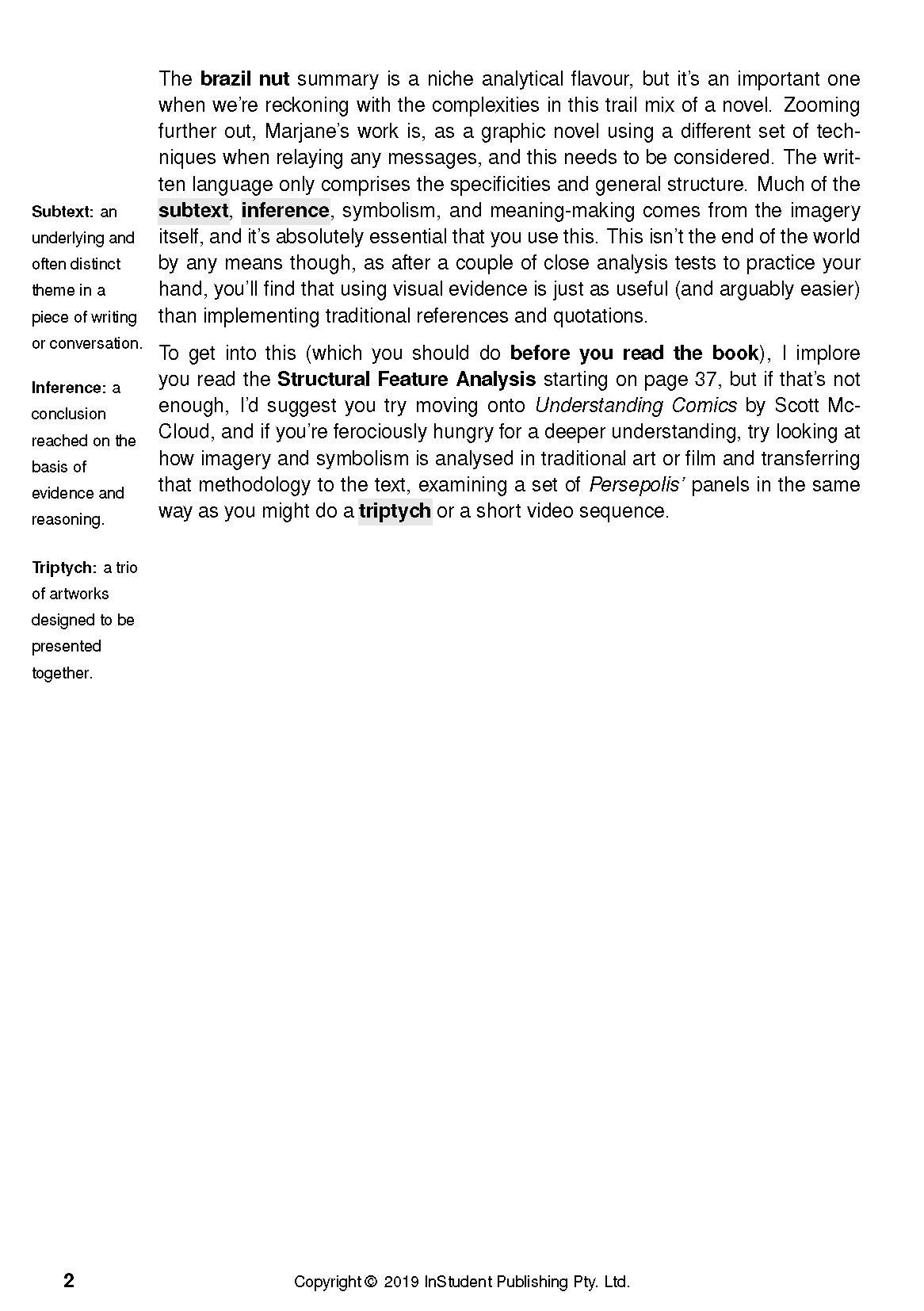 White page from a text guide with black text, showing definitions and analytical content about Persepolis.