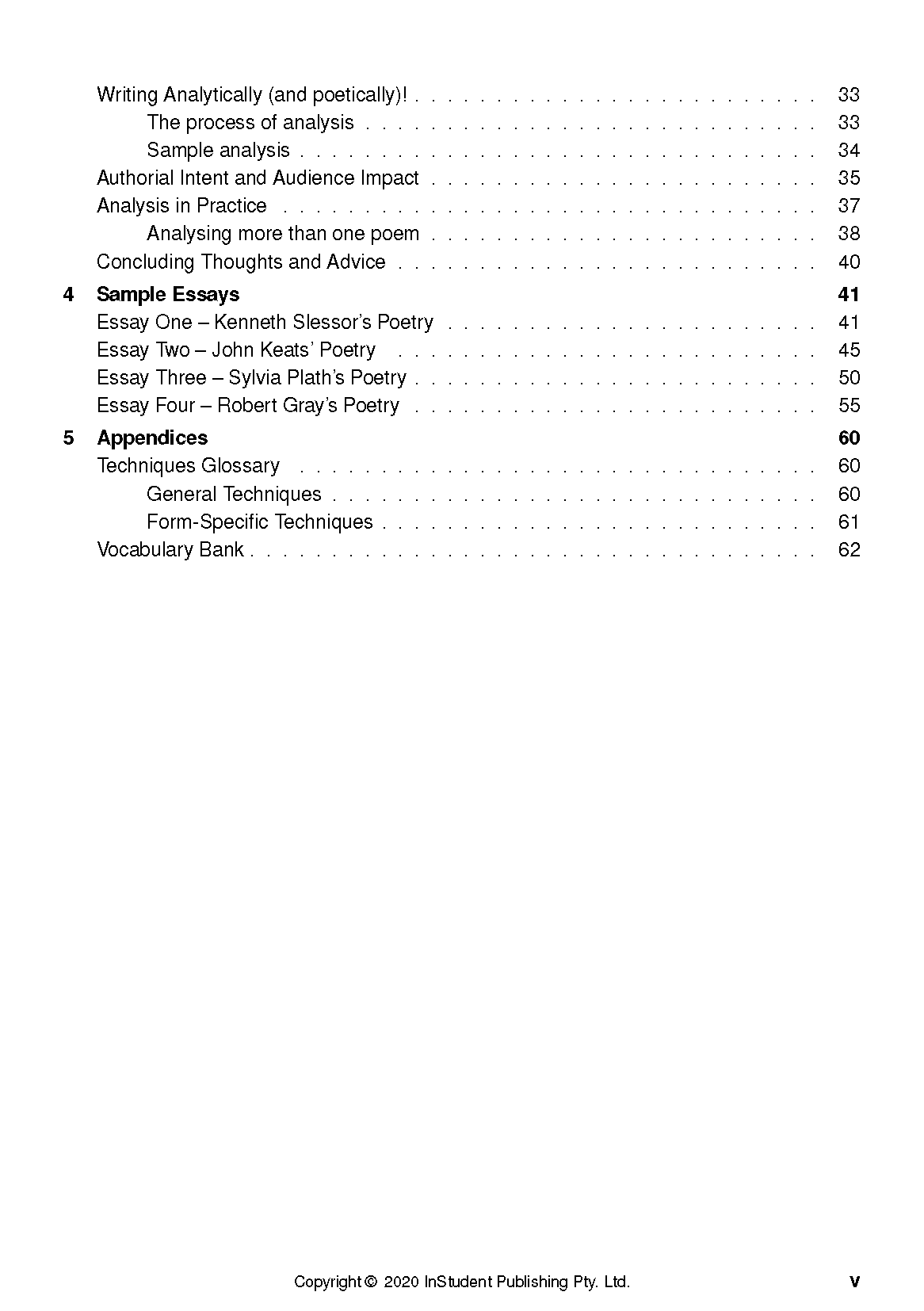 Poetry analysis text guide by ATAR Notes Analysis Guides, displaying a table of contents in black text on a white page.