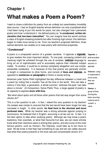 Poetry analysis text guide by ATAR Notes, displaying black text and highlighted terms on a white page.