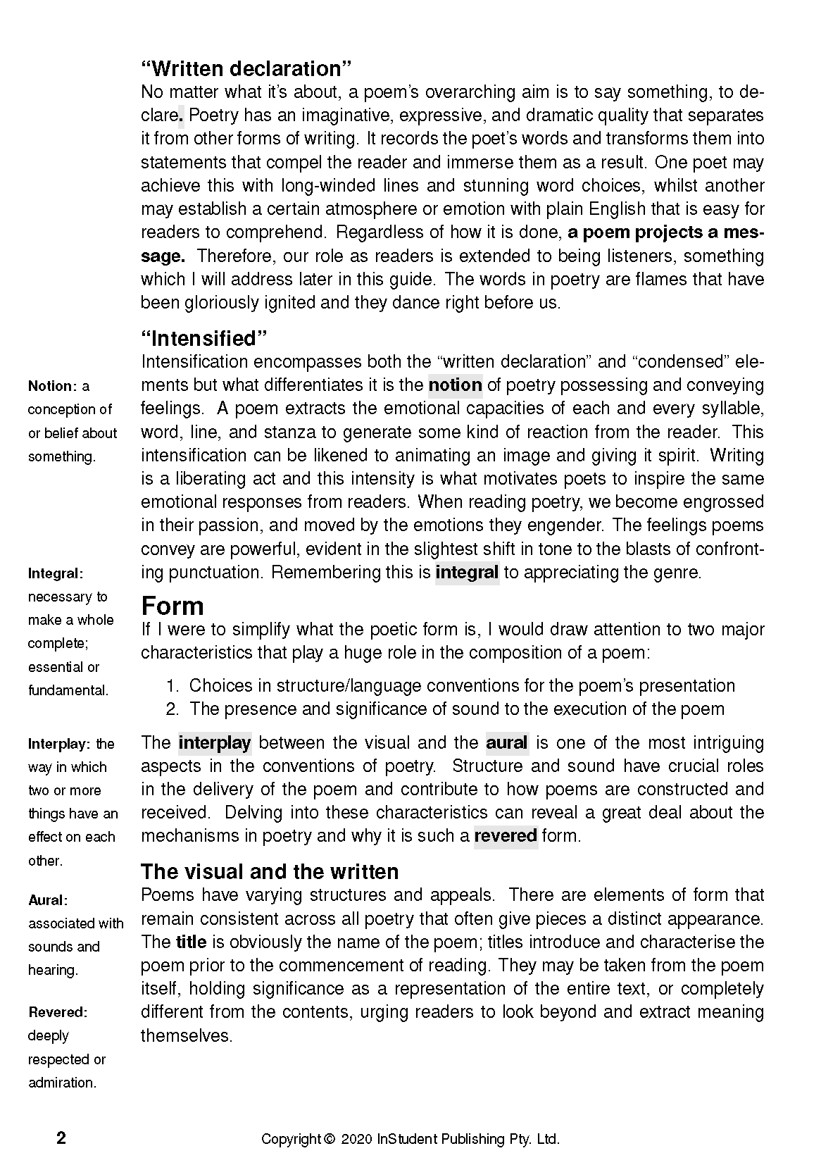Analysis guide page by ATAR Notes, featuring black text on a white background with poetry analysis definitions and sections.