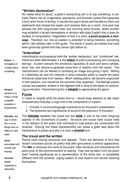 Analysis guide page by ATAR Notes, featuring black text on a white background with poetry analysis definitions and sections.