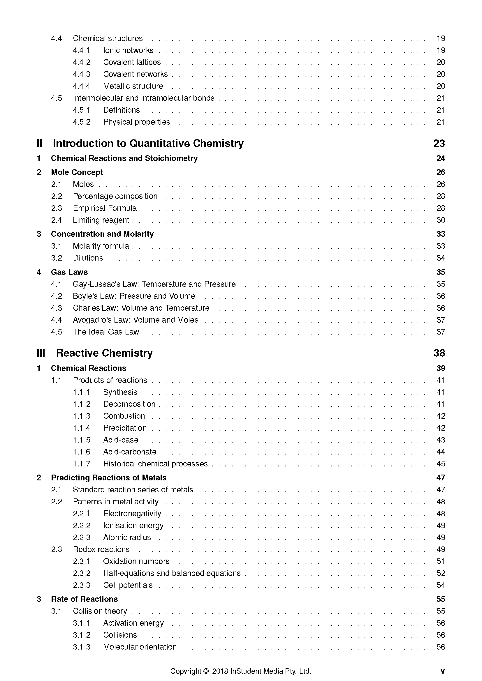 HSC Year 11 Chemistry complete course notes by ATAR Notes, featuring a detailed table of contents with sections and page numbers.