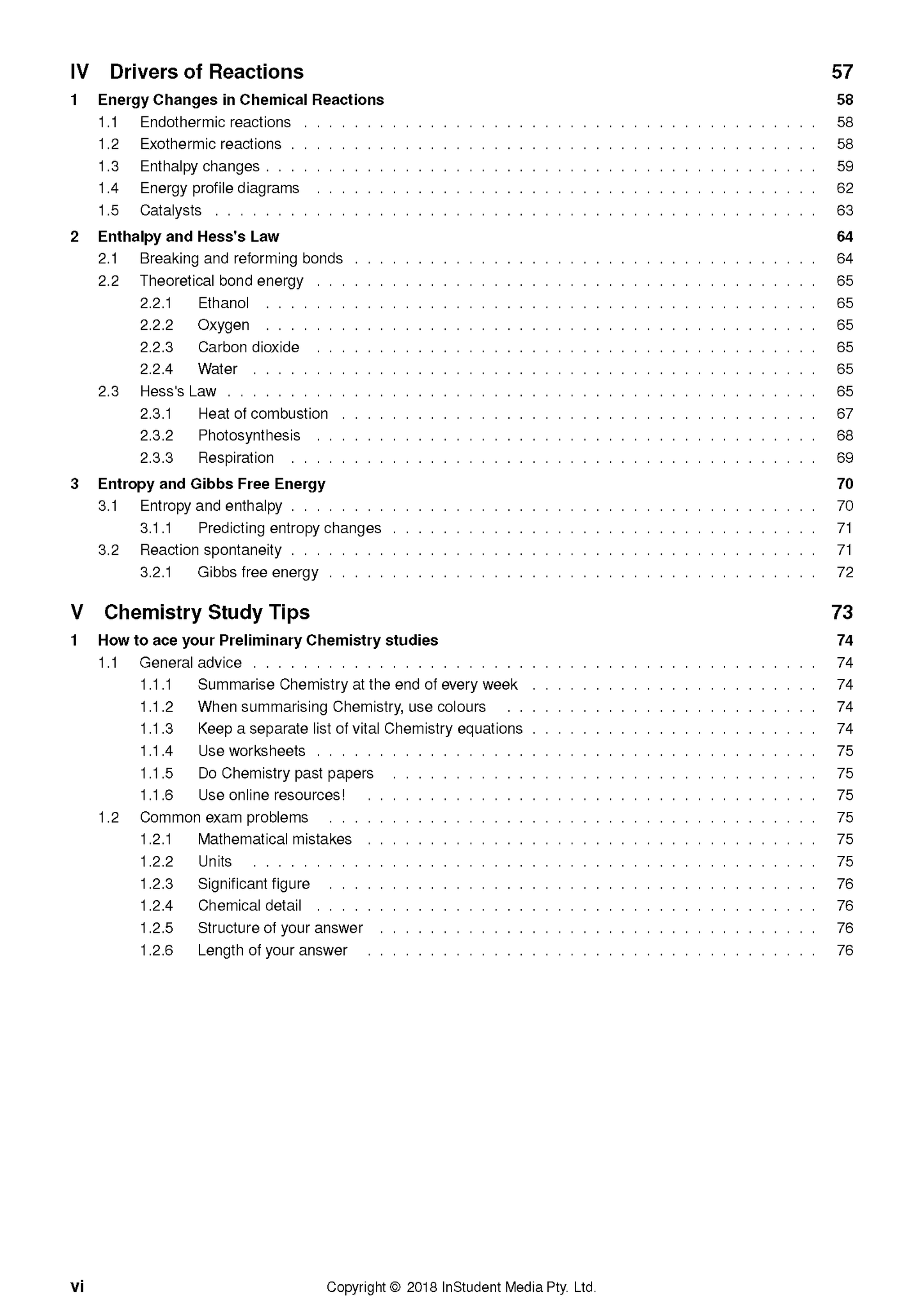 HSC Year 11 Chemistry Complete Course Notes by ATAR Notes, displaying a detailed table of contents on a white page.