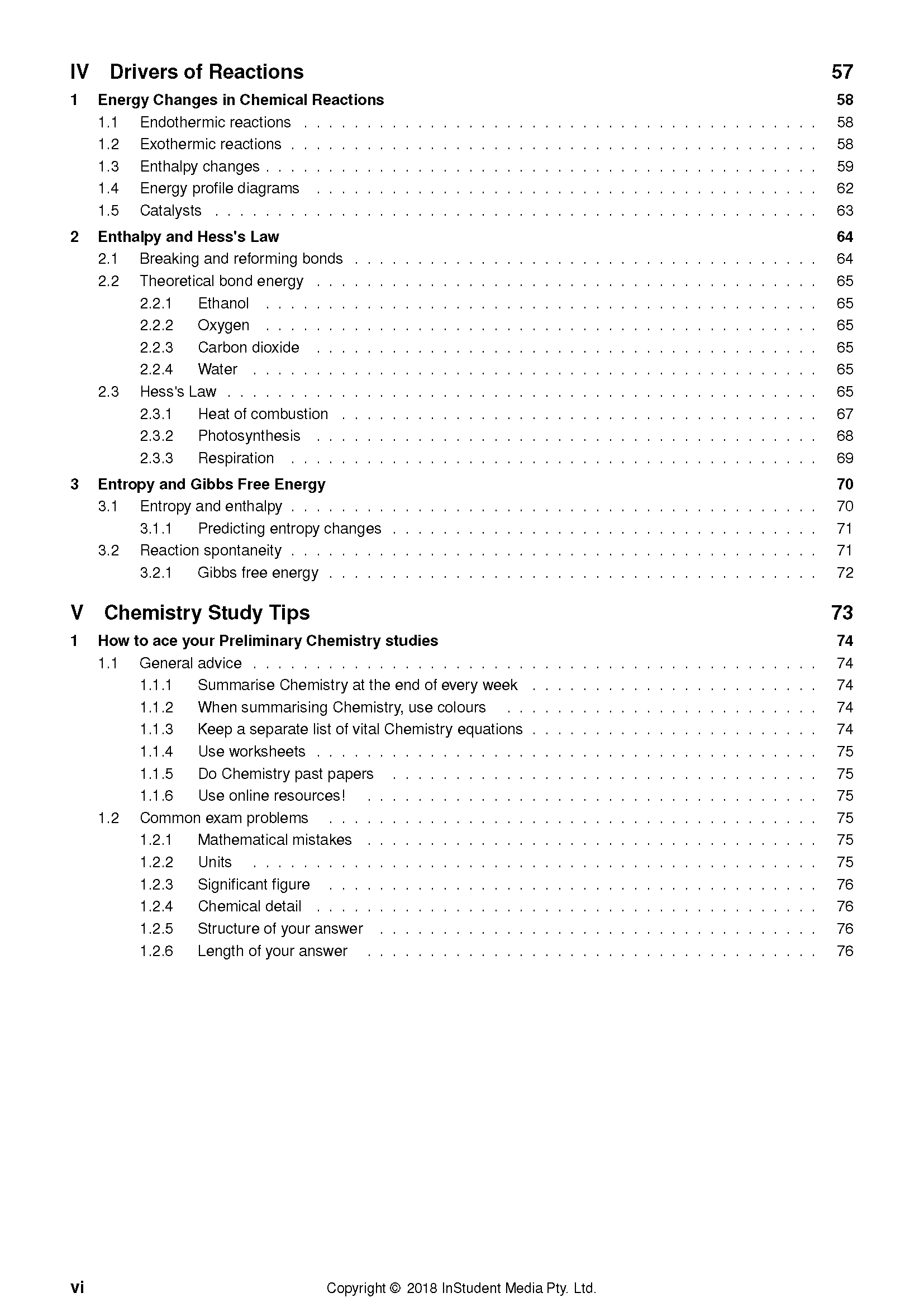 HSC Year 11 Chemistry Complete Course Notes by ATAR Notes, displaying a detailed table of contents on a white page.