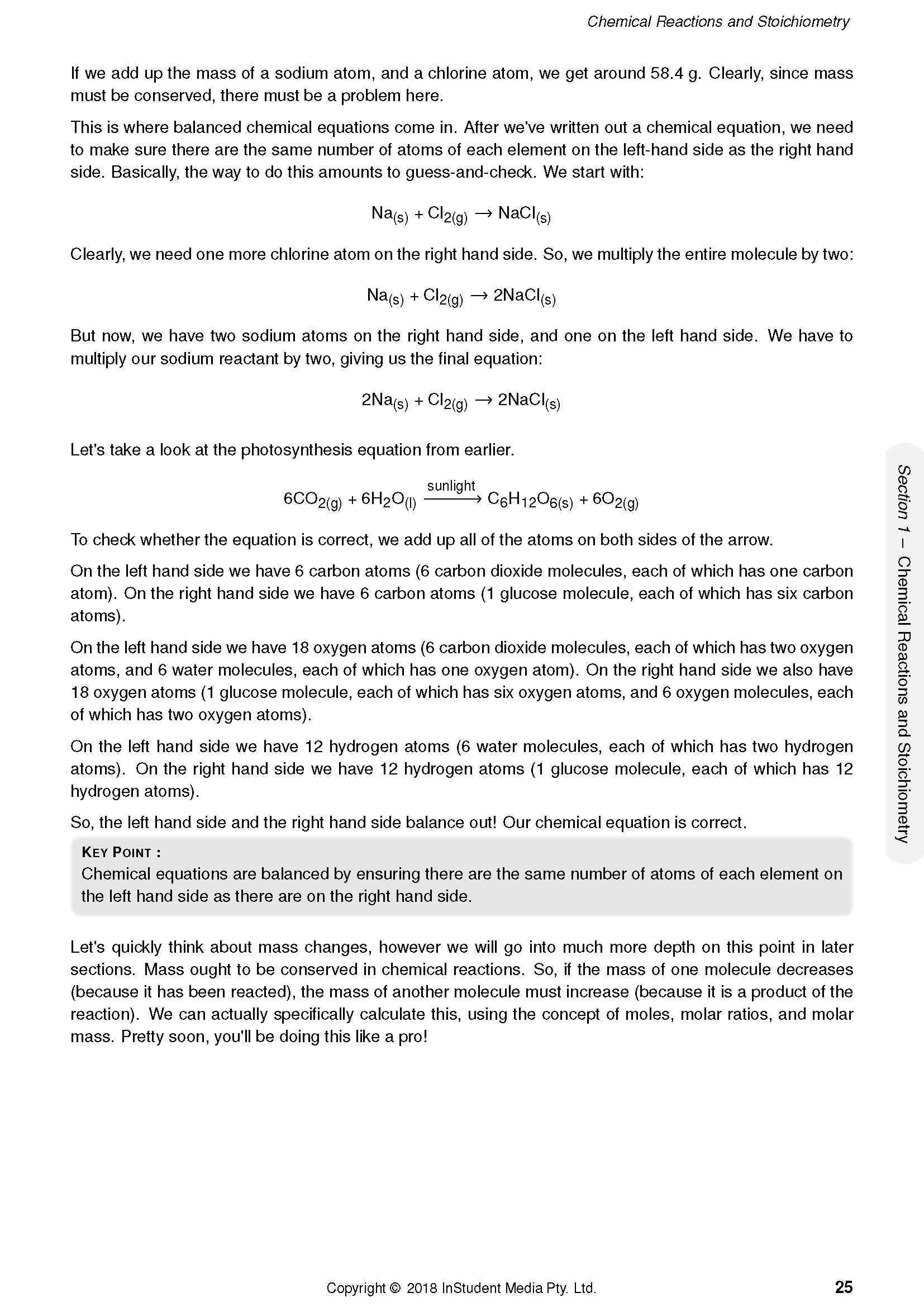 Chemistry Course Notes by ATAR Notes, showing a page on chemical reactions and balancing equations.