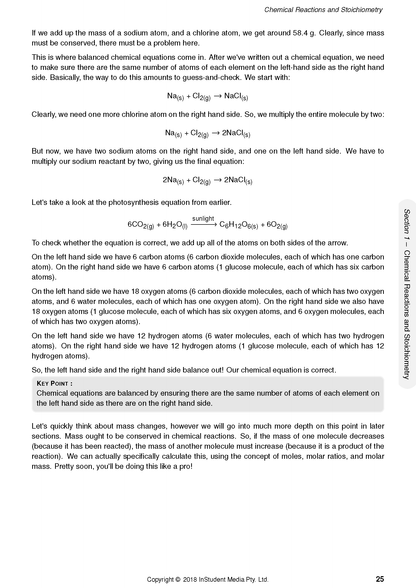 Chemistry Course Notes by ATAR Notes, showing a page on chemical reactions and balancing equations.
