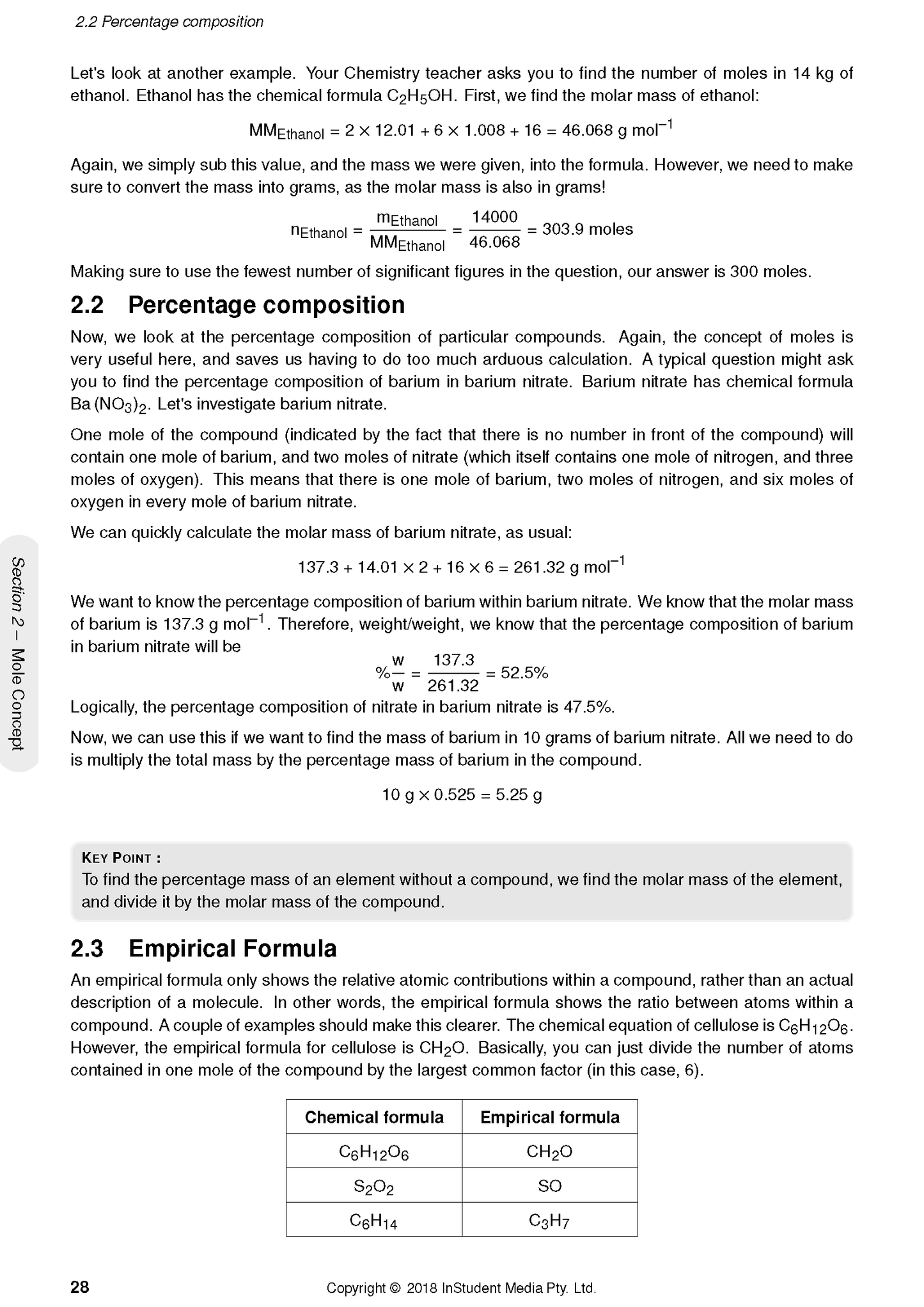 HSC Year 11 Chemistry Complete Course Notes by ATAR Notes, displaying a page with sections on percentage composition and empirical formulas.