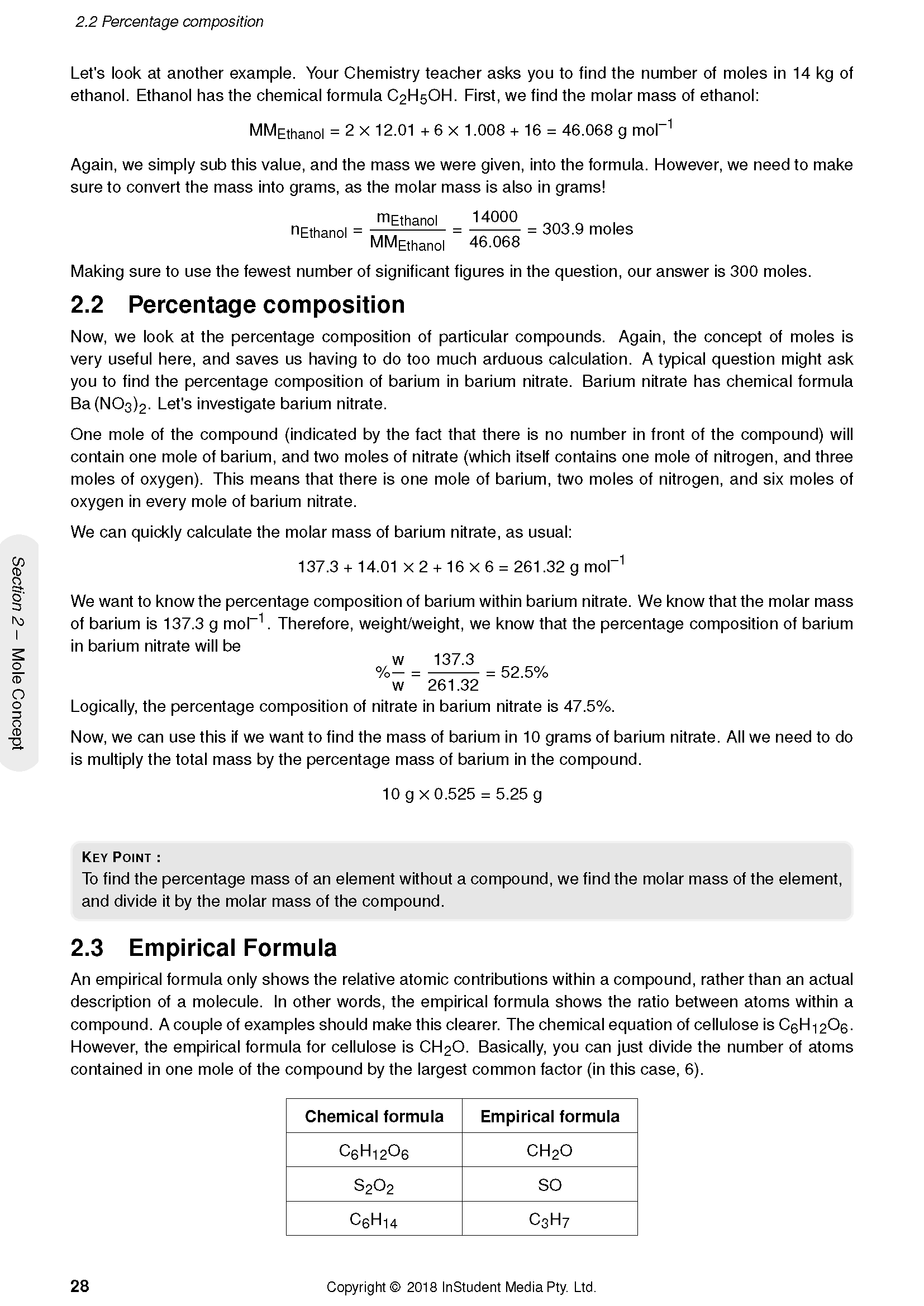 HSC Year 11 Chemistry Complete Course Notes by ATAR Notes, displaying a page with sections on percentage composition and empirical formulas.