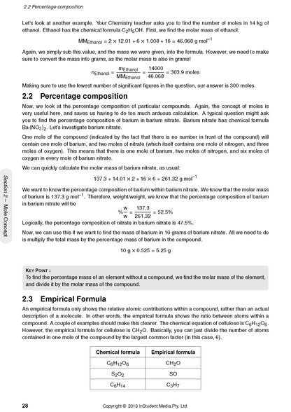 HSC Year 11 Chemistry Complete Course Notes by ATAR Notes, displaying a page with sections on percentage composition and empirical formulas.