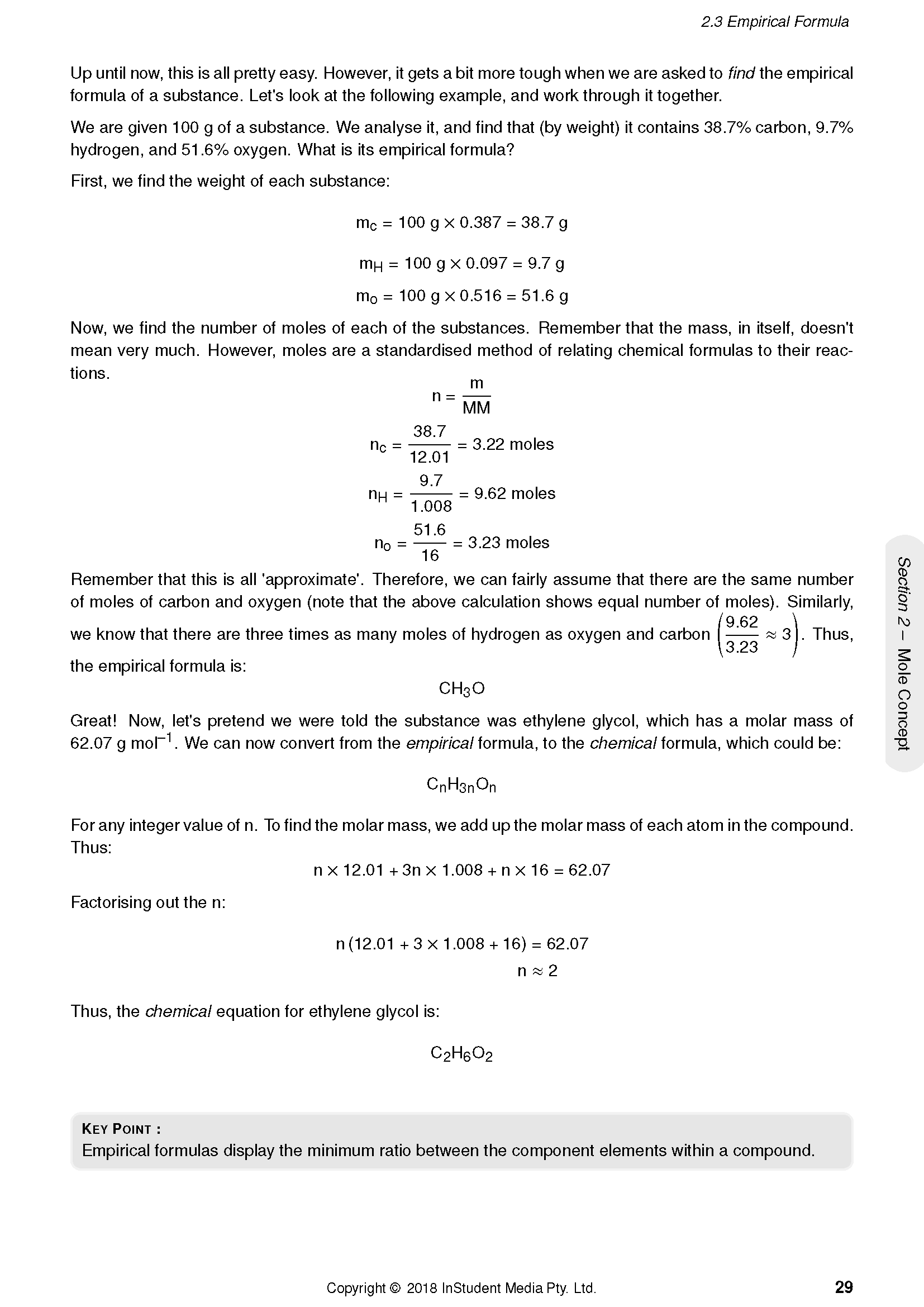 HSC Year 11 Chemistry course notes by ATAR Notes, open to a page detailing empirical formula calculations with text and equations.