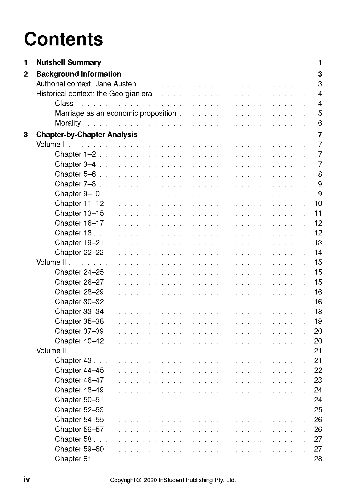 Text guide table of contents showing sections like Nutshell Summary and Chapter-by-Chapter Analysis with page numbers.
