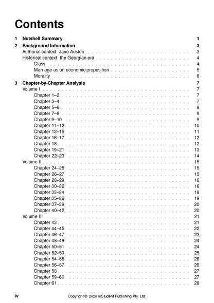 Text guide table of contents showing sections like Nutshell Summary and Chapter-by-Chapter Analysis with page numbers.