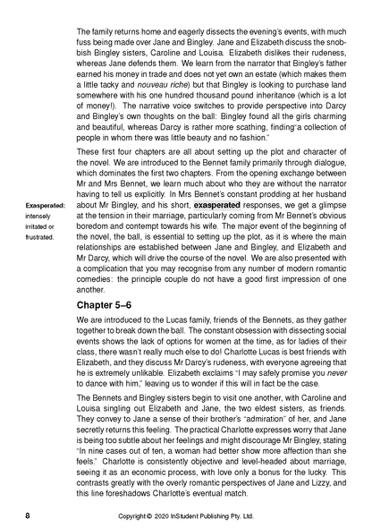 White Text Guide page with black text, including a definition box for 'Exasperated' and page number 8.