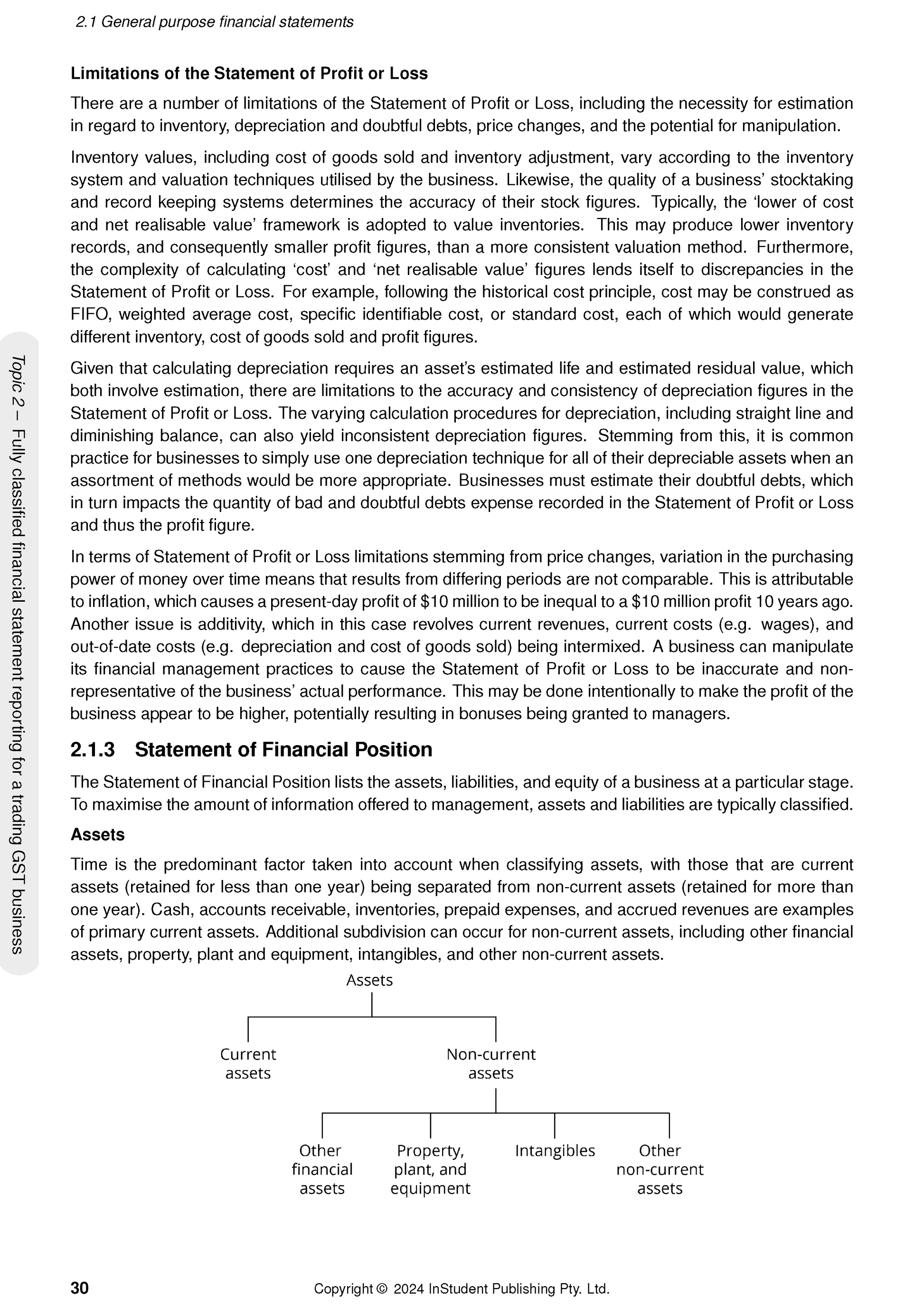 VCE Accounting 3&4 Complete Course Notes by ATAR Notes, showing a page on financial statement limitations and an assets flowchart.