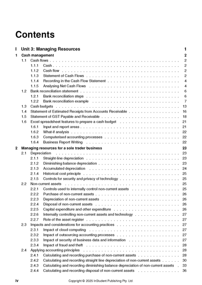 QCE Accounting 3&4 course notes by ATAR Notes, displaying a white "Contents" page with black text.