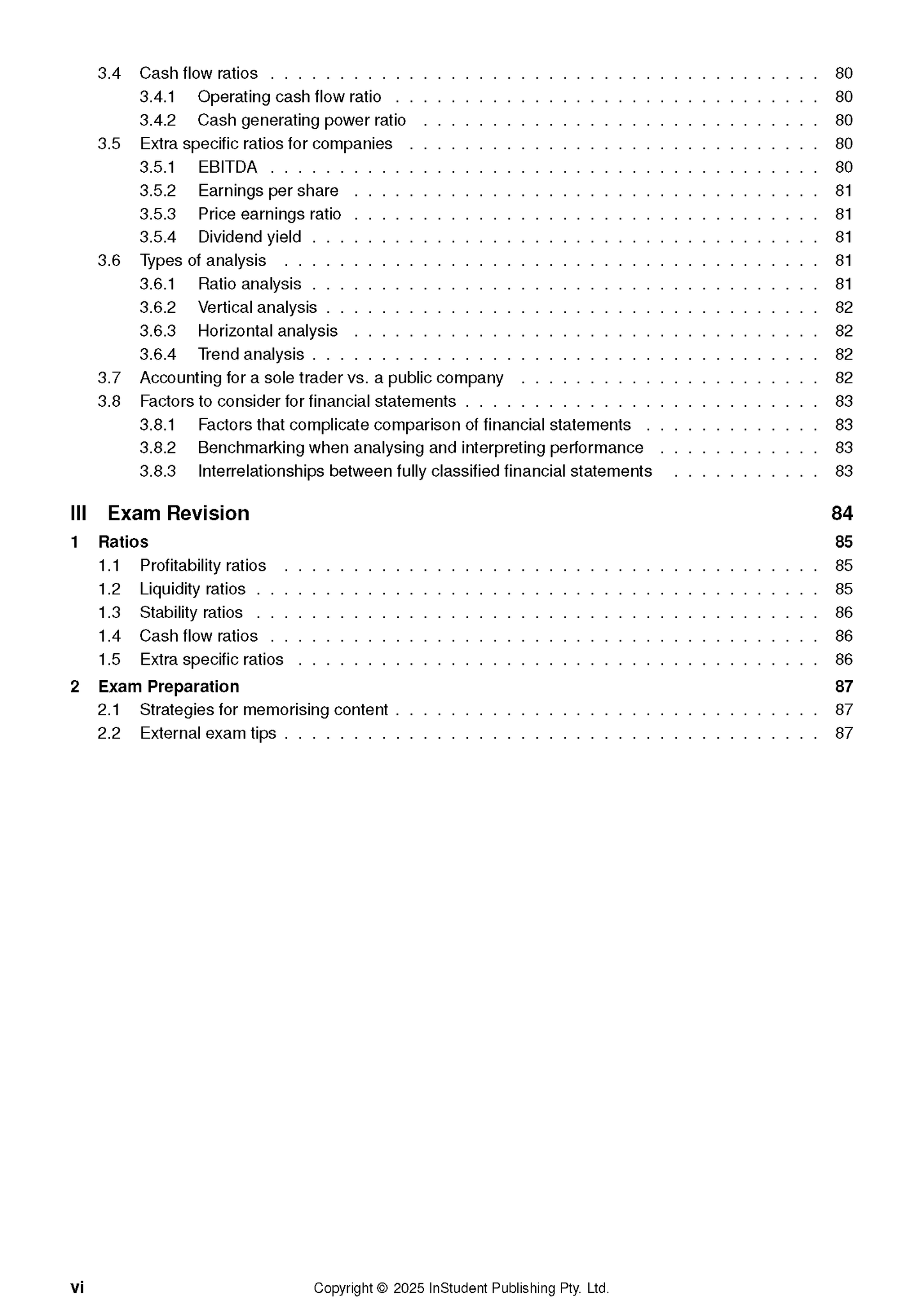 QCE Accounting 3&4 Complete Course Notes (2026-2028) by ATAR Notes, showing a table of contents page with financial analysis and exam revision topics.