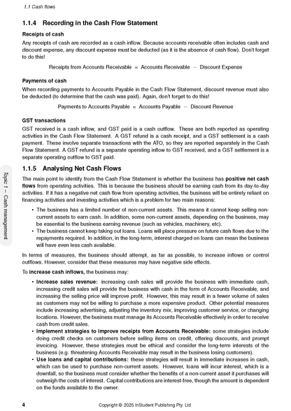 Accounting 3&4 Complete Course Notes by ATAR Notes, featuring detailed explanations on cash flow statements, receipts, payments, and GST transactions.