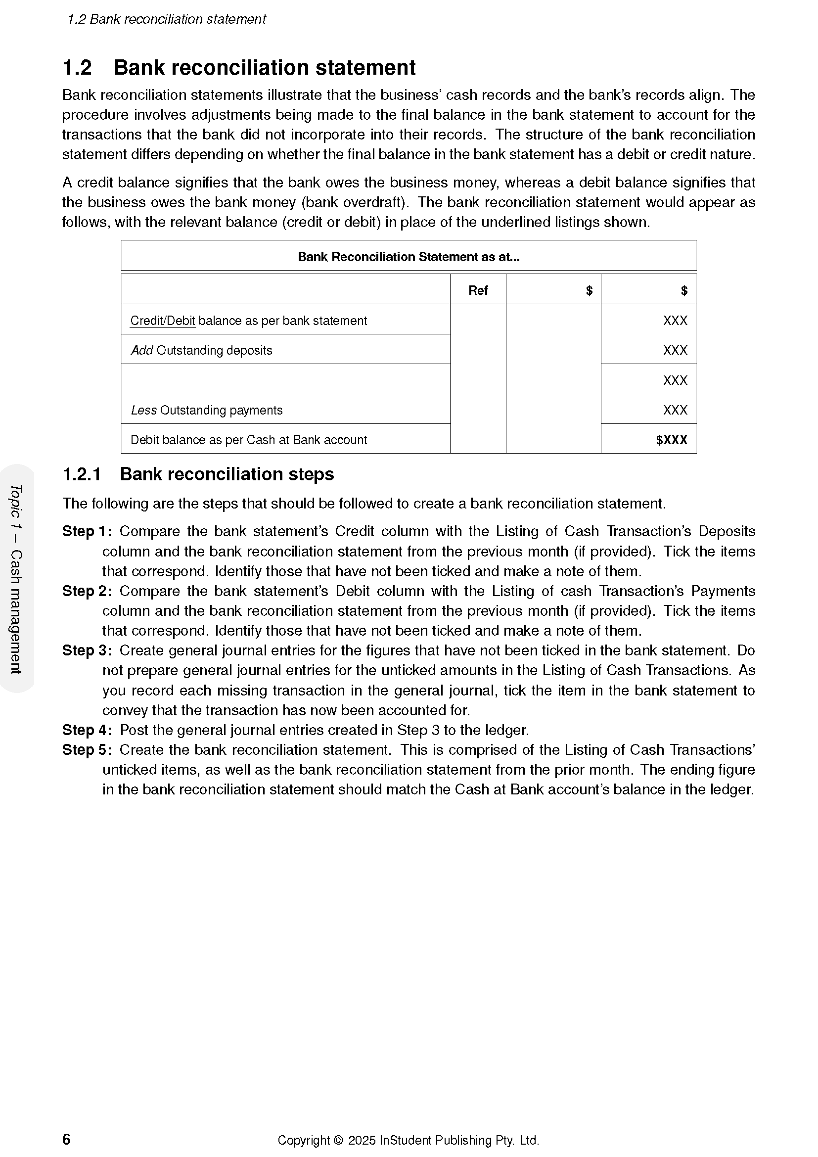 QCE Accounting 3&4 Complete Course Notes by ATAR Notes, showing a page on bank reconciliation statements and steps.