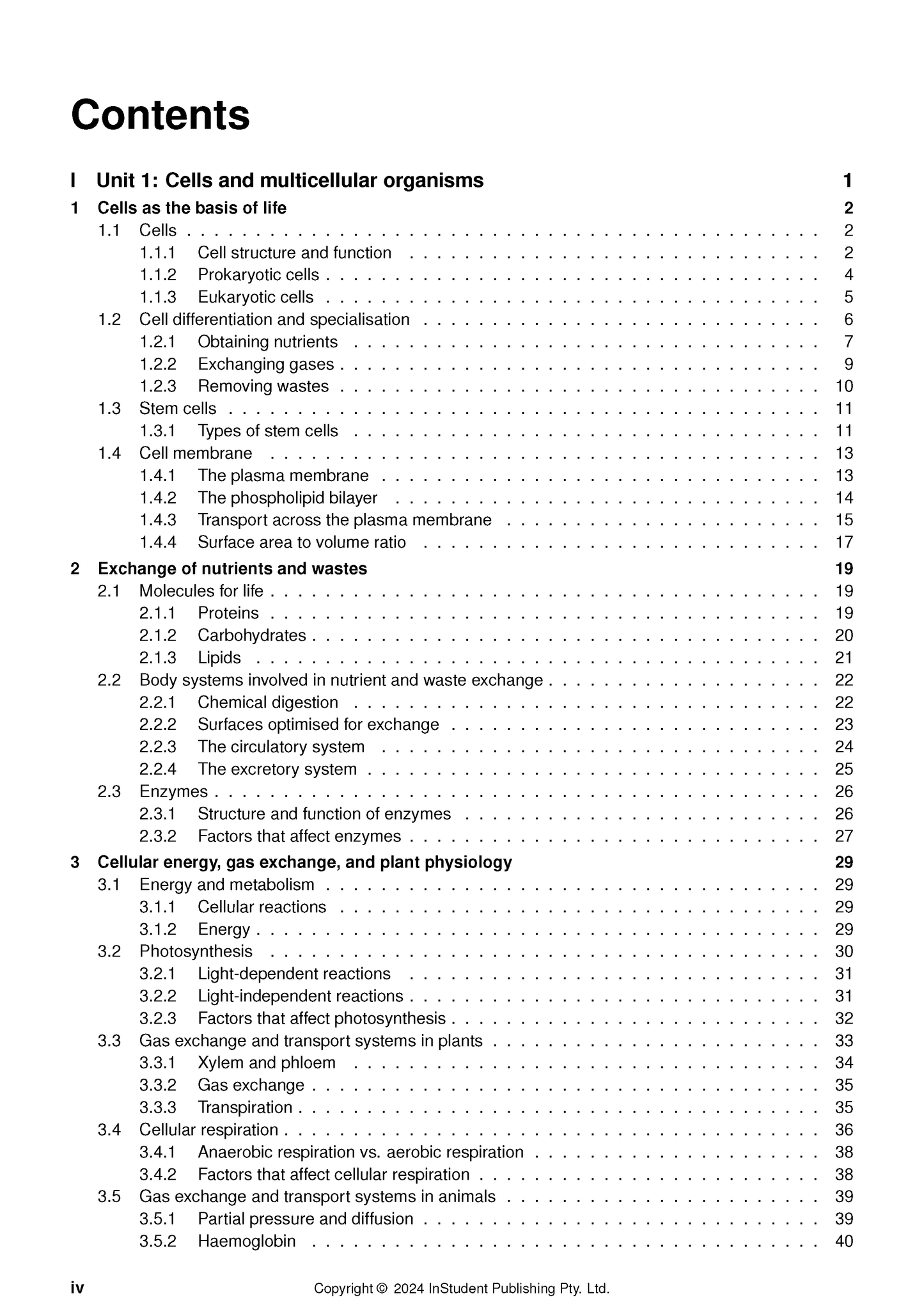 Contents page from Complete Course Notes by ATAR Notes, displaying unit and topic listings with page numbers.