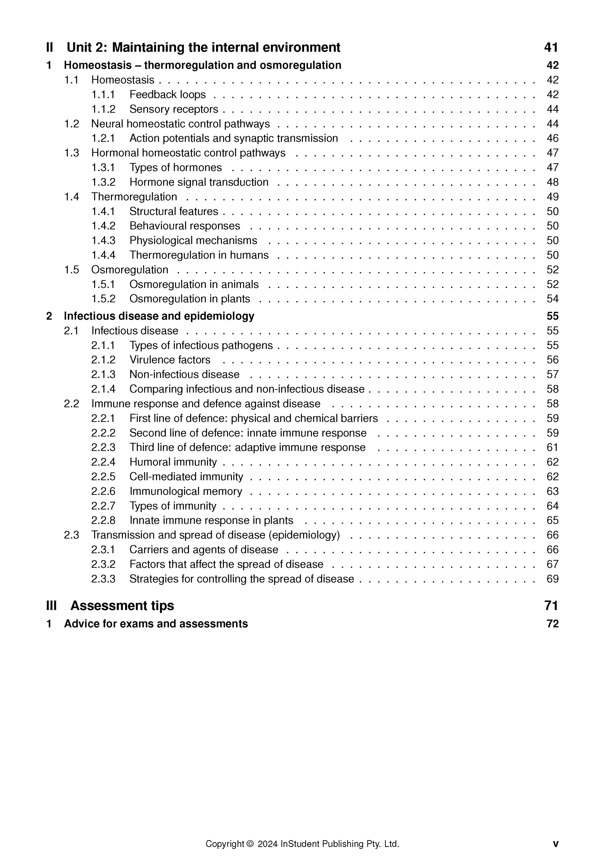 Biology Course Notes by ATAR Notes displaying a table of contents for Unit 2 and Assessment Tips.