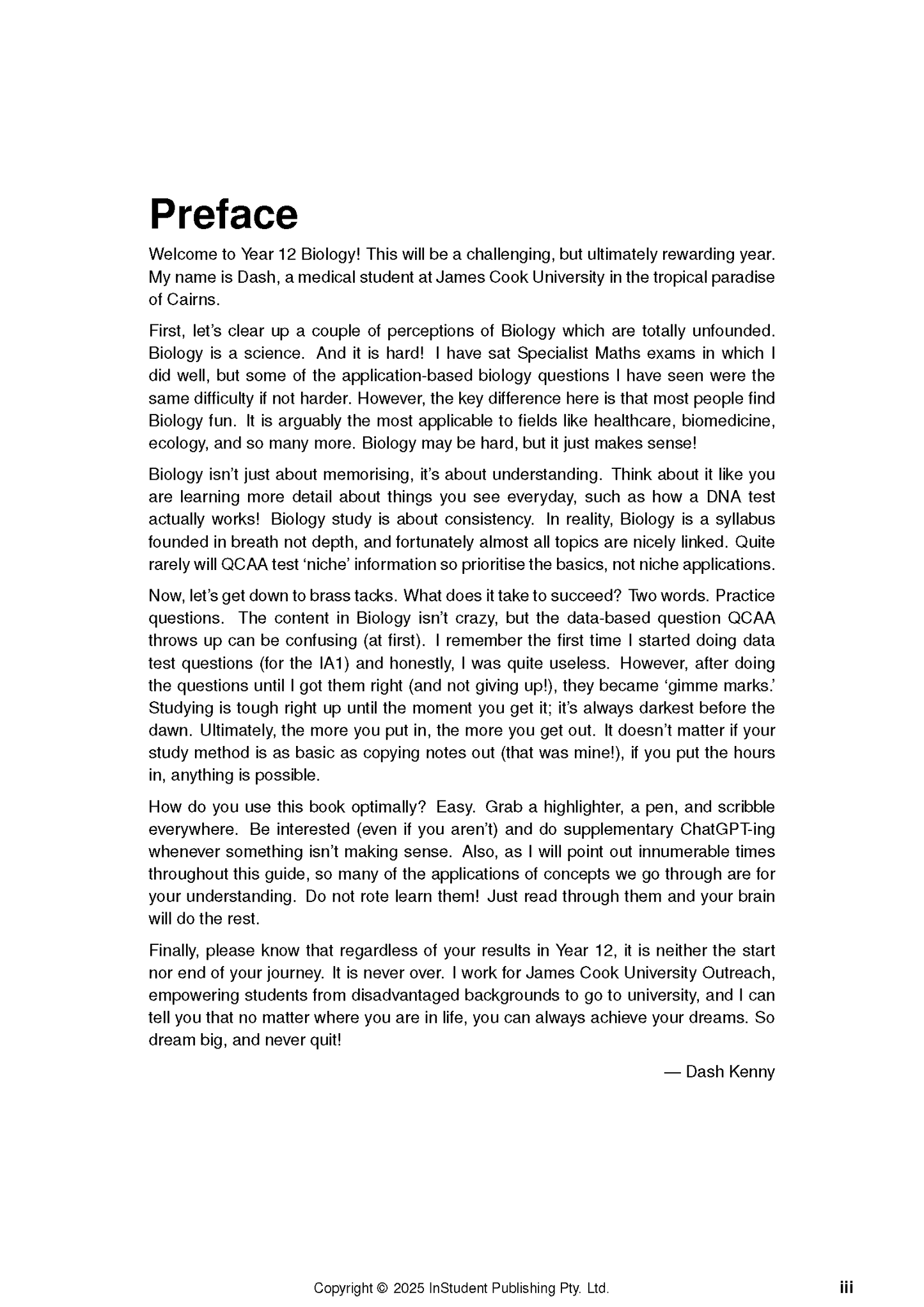 QCE Biology 3&4 Course Notes by ATAR Notes, displaying the Preface section with black text on a white page.