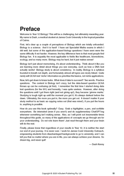 QCE Biology 3&4 Course Notes by ATAR Notes, displaying the Preface section with black text on a white page.