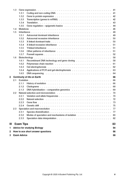 Biology Course Notes by ATAR Notes, displaying a table of contents for gene expression and evolution topics.