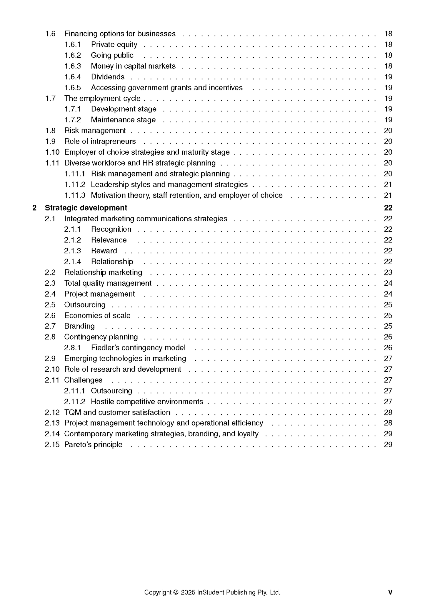 Course notes by ATAR Notes showing a table of contents with numbered sections and page numbers.