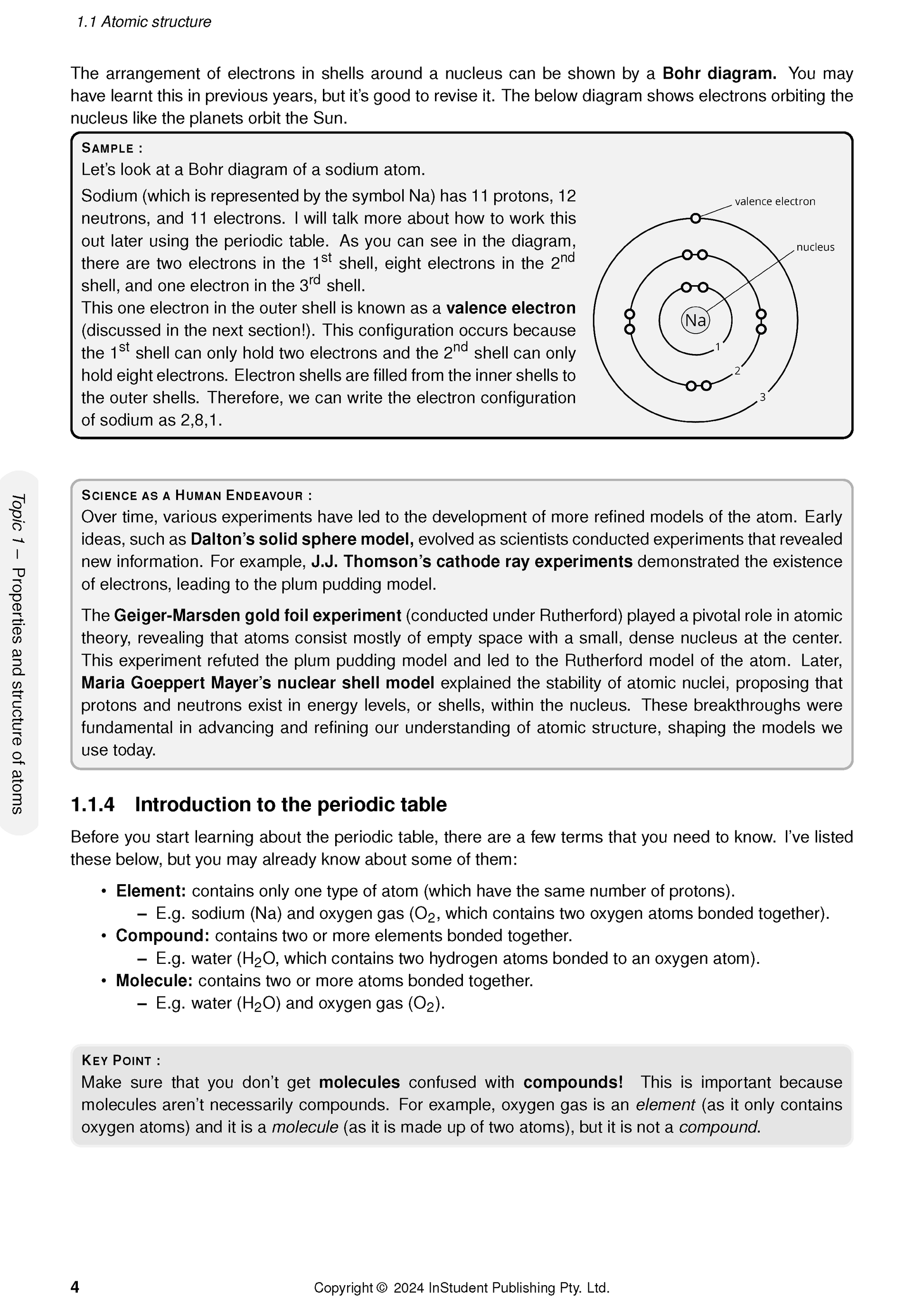 QCE Chemistry 1&2 Complete Course Notes page (2025-2027) by ATAR Notes, showing atomic structure diagrams and explanatory text.
