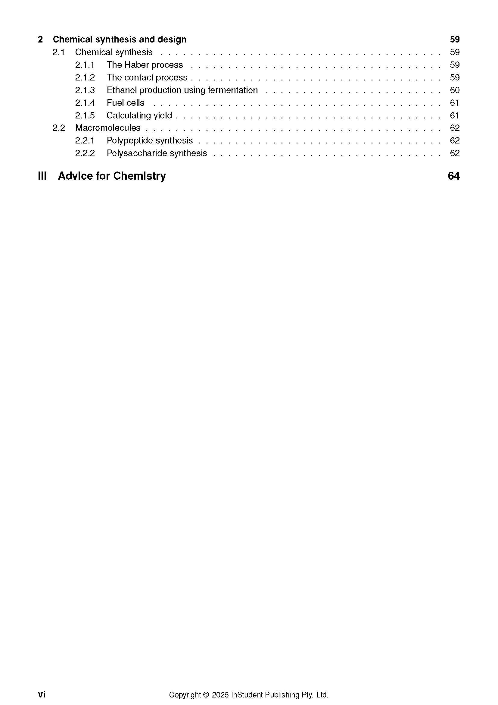 Black and white course notes by ATAR Notes, displaying a table of contents for chemistry topics.